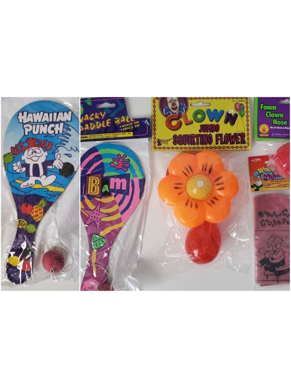 Clown Accessory Toy Lot Foam Nose Whoopie Cushion Paddle Ball Squirting Flower